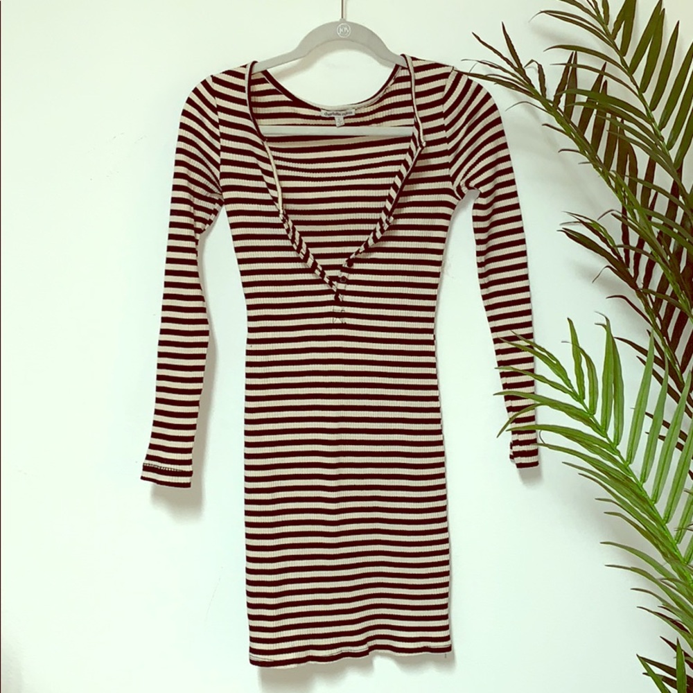 Cream & Black Striped Body Con Dress